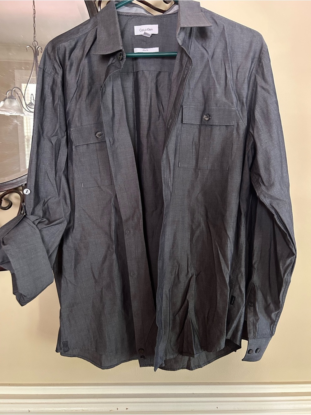 Calvin Klein Slim Fit Button-Up Shirt - Charcoal